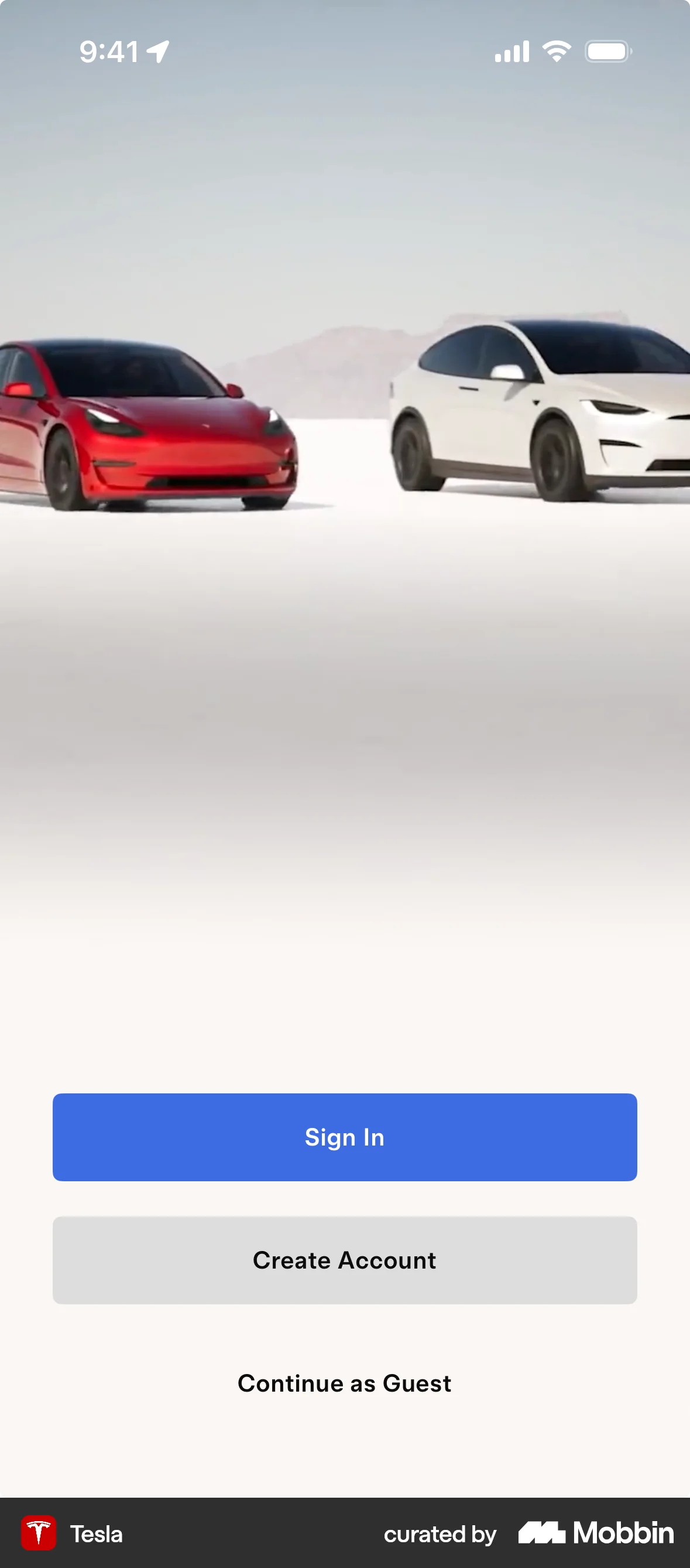 Tesla Onboarding screen