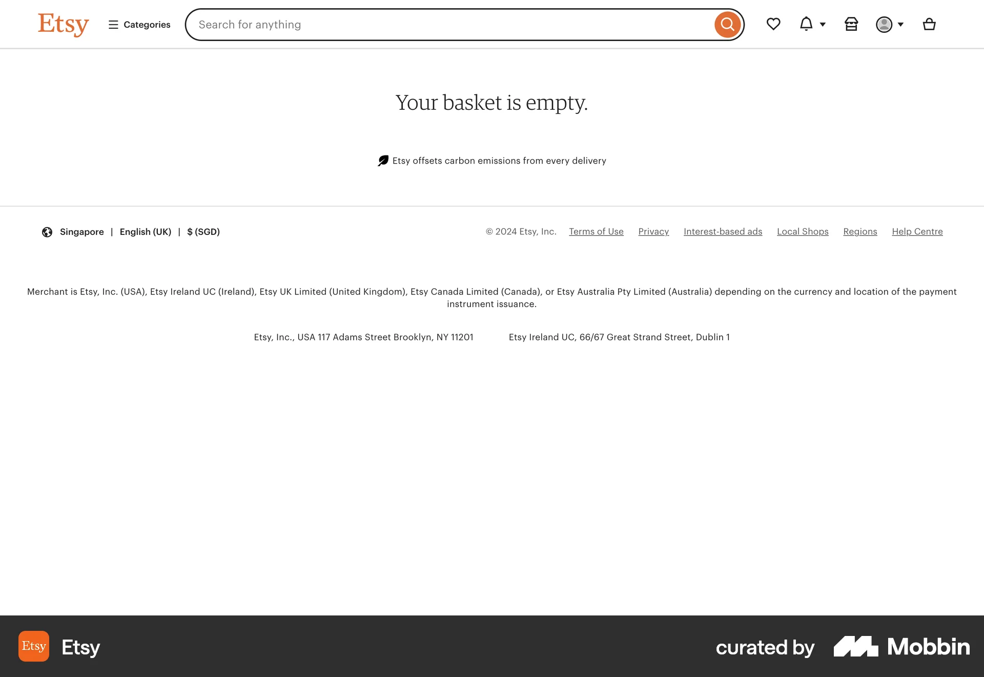 Etsy Web Web Shopping Cart screen