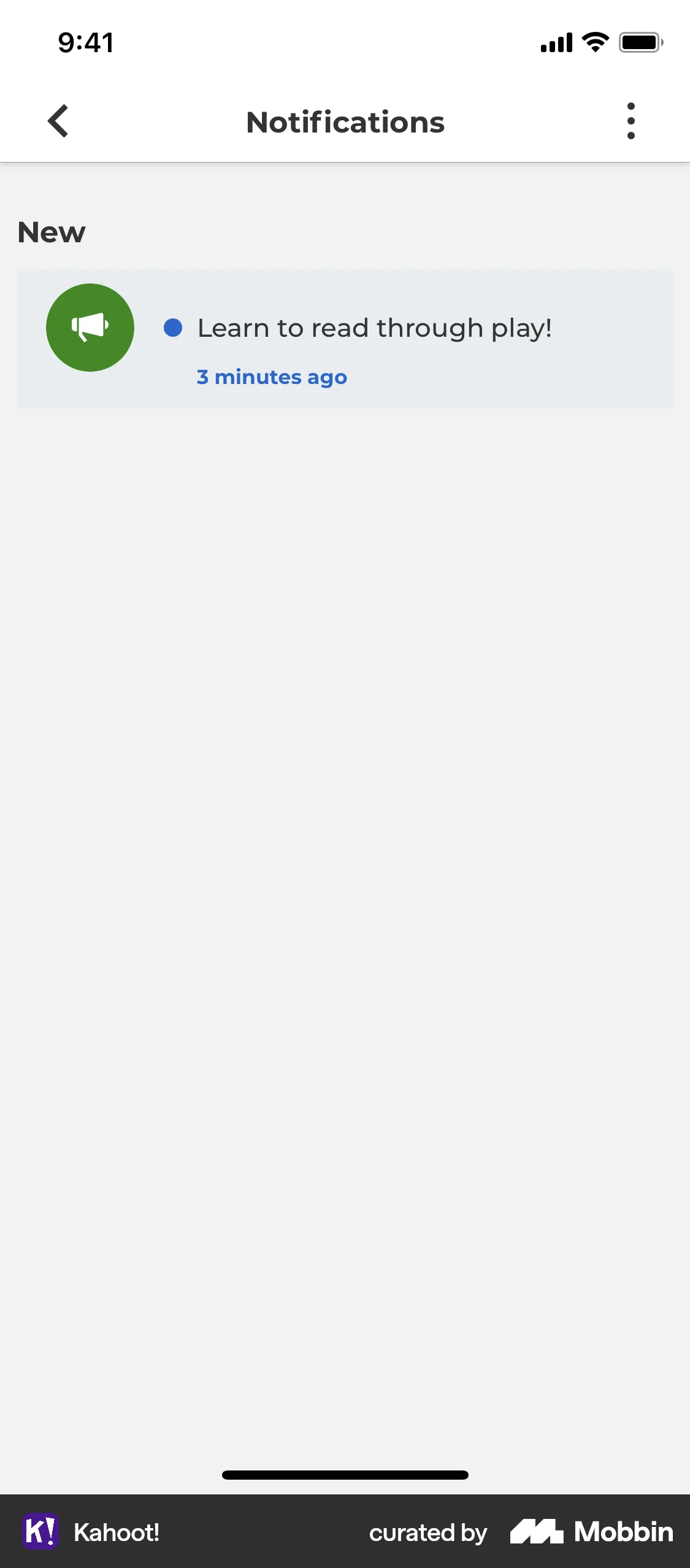 Kahoot! iOS Notifications screen