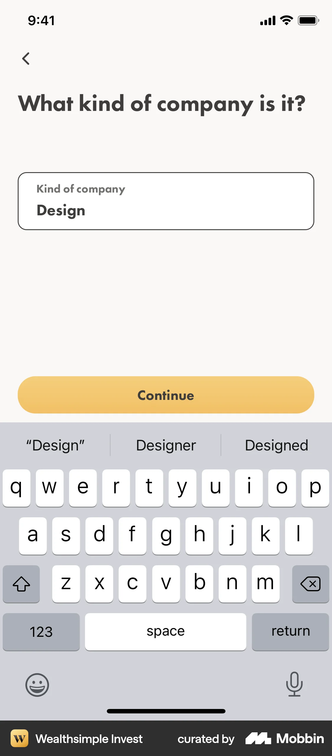 Wealthsimple Invest iOS Account Setup screen