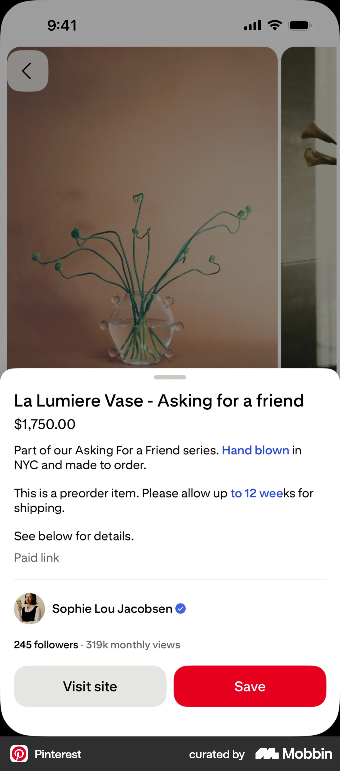 Pinterest iOS screen containing Button UI element