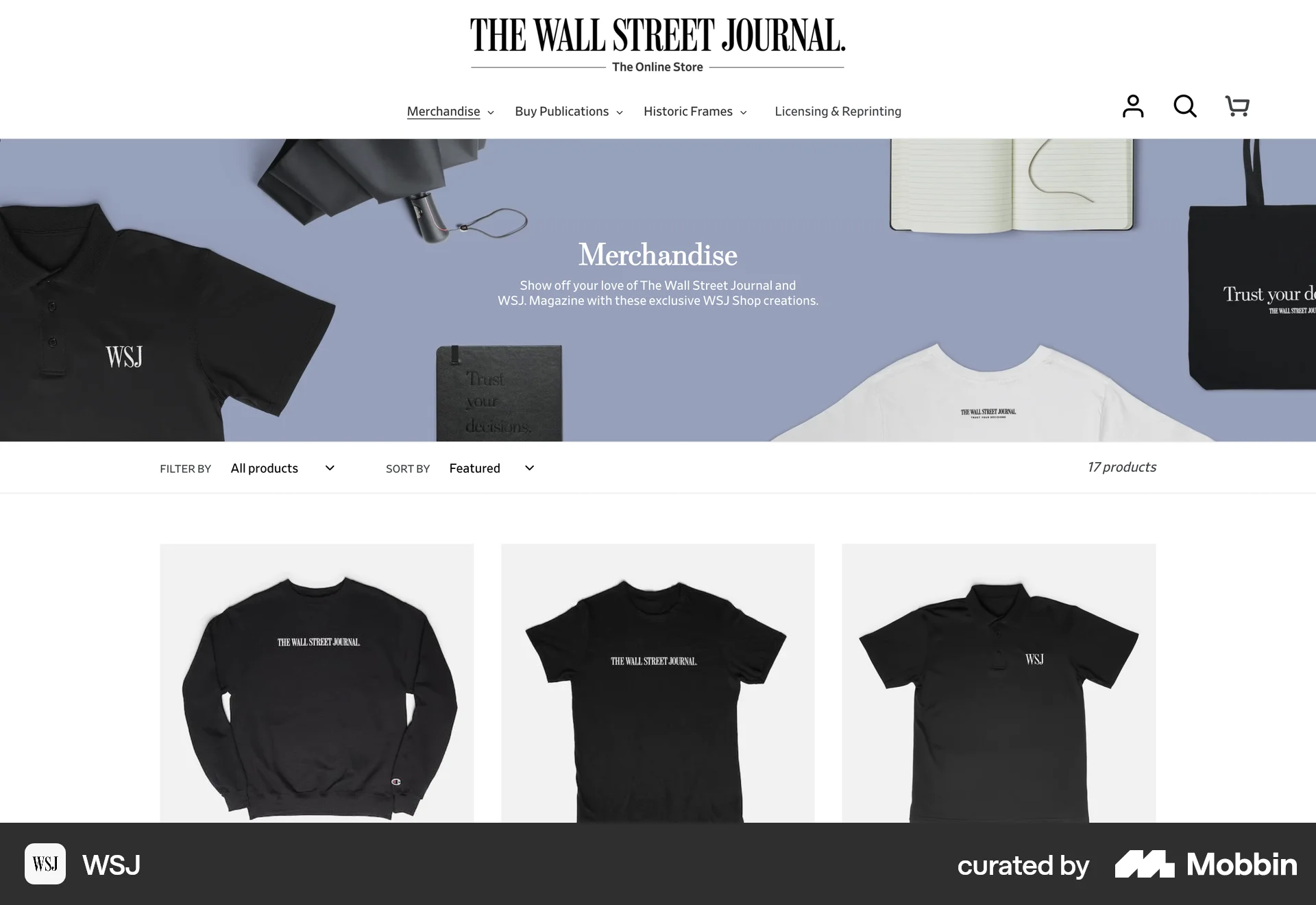 WSJ Web Shop & Storefront screen