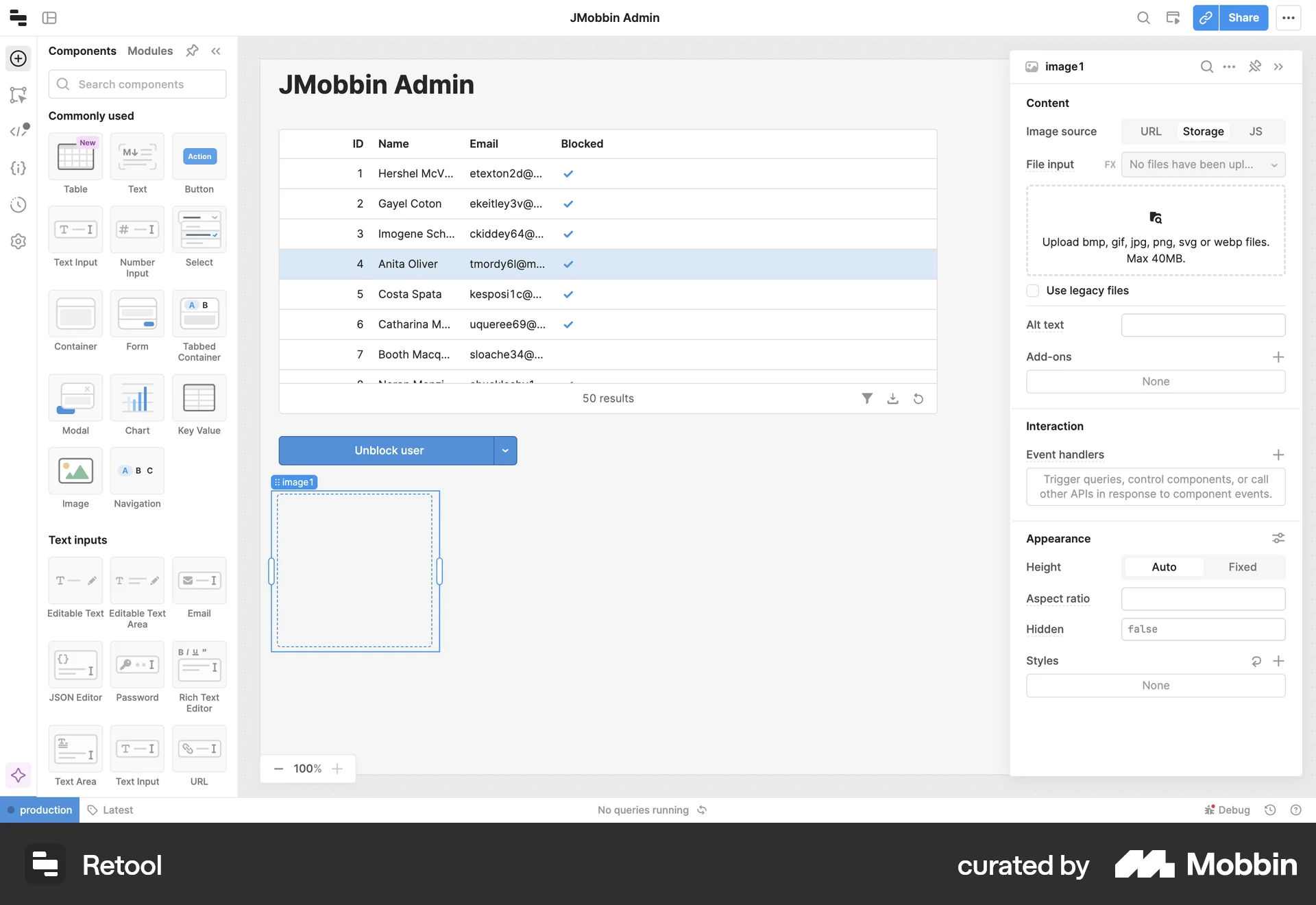 Retool Web Admin UI screen