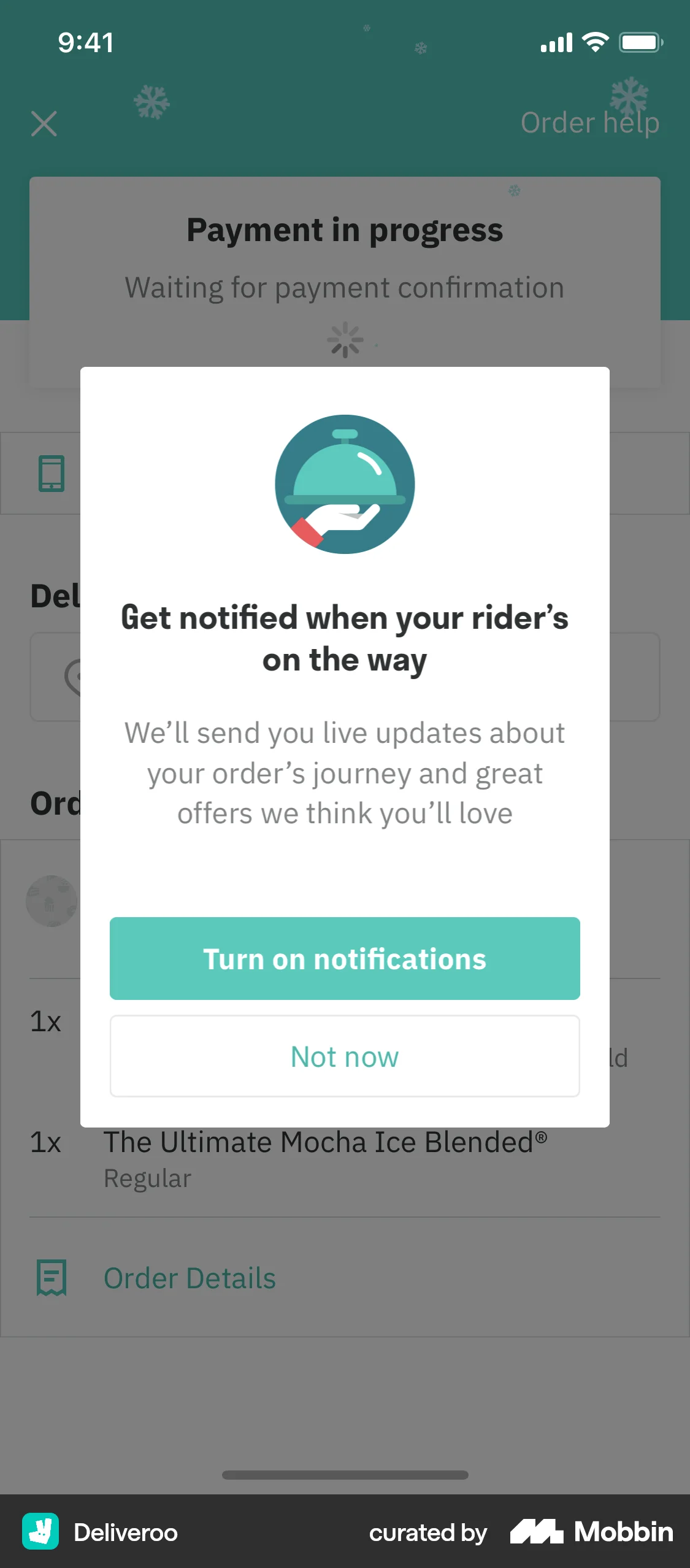 Deliveroo iOS screen containing Dialog UI element