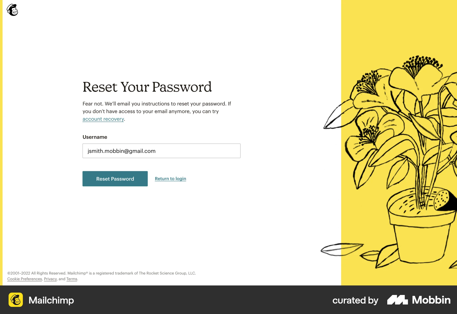 Mailchimp Web Forgot Password screen