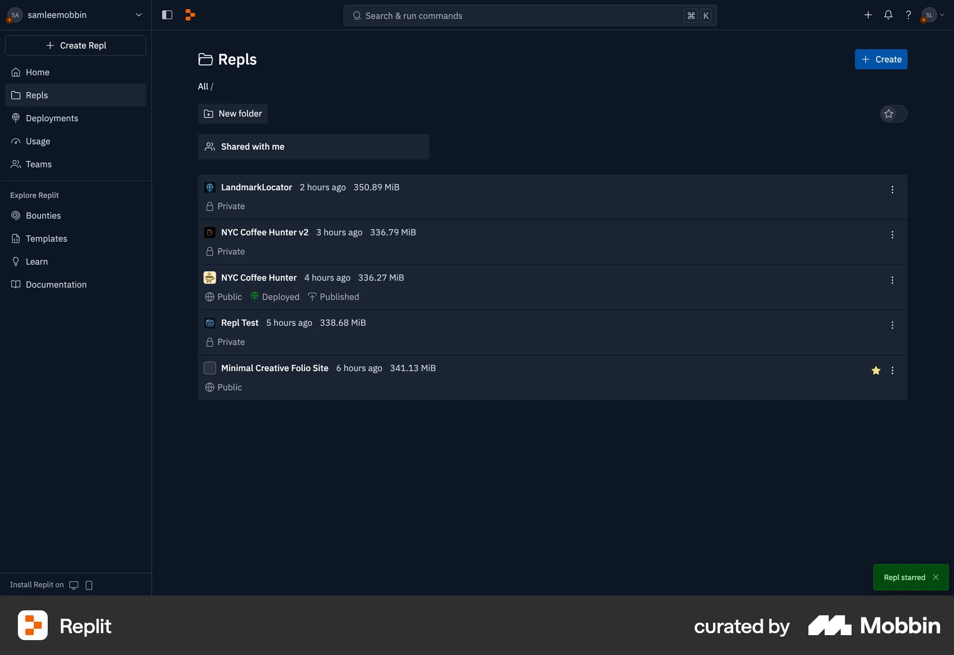 Replit Web Favorite & Pin screen
