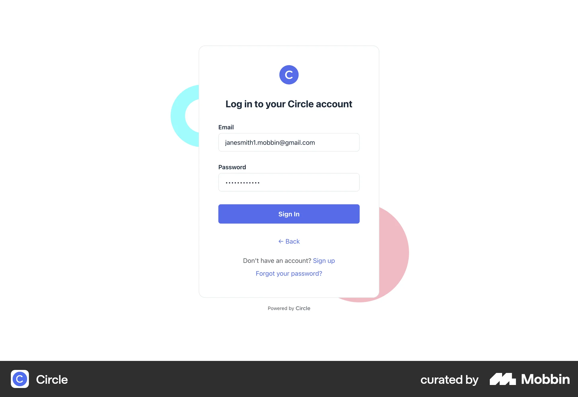 Circle Web Login screen