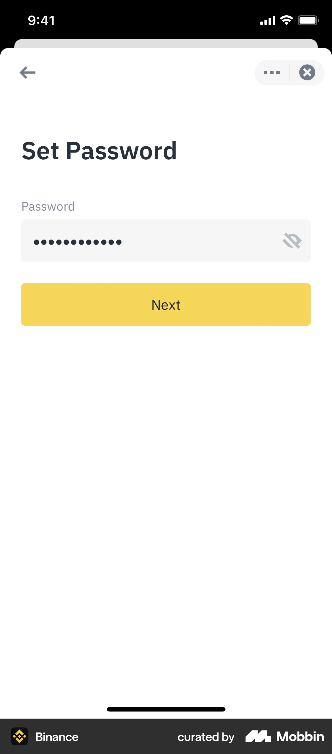 Binance iOS Signup screen