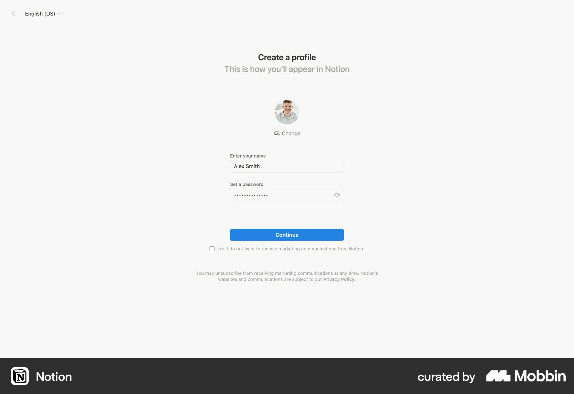 Notion Web Signup screen