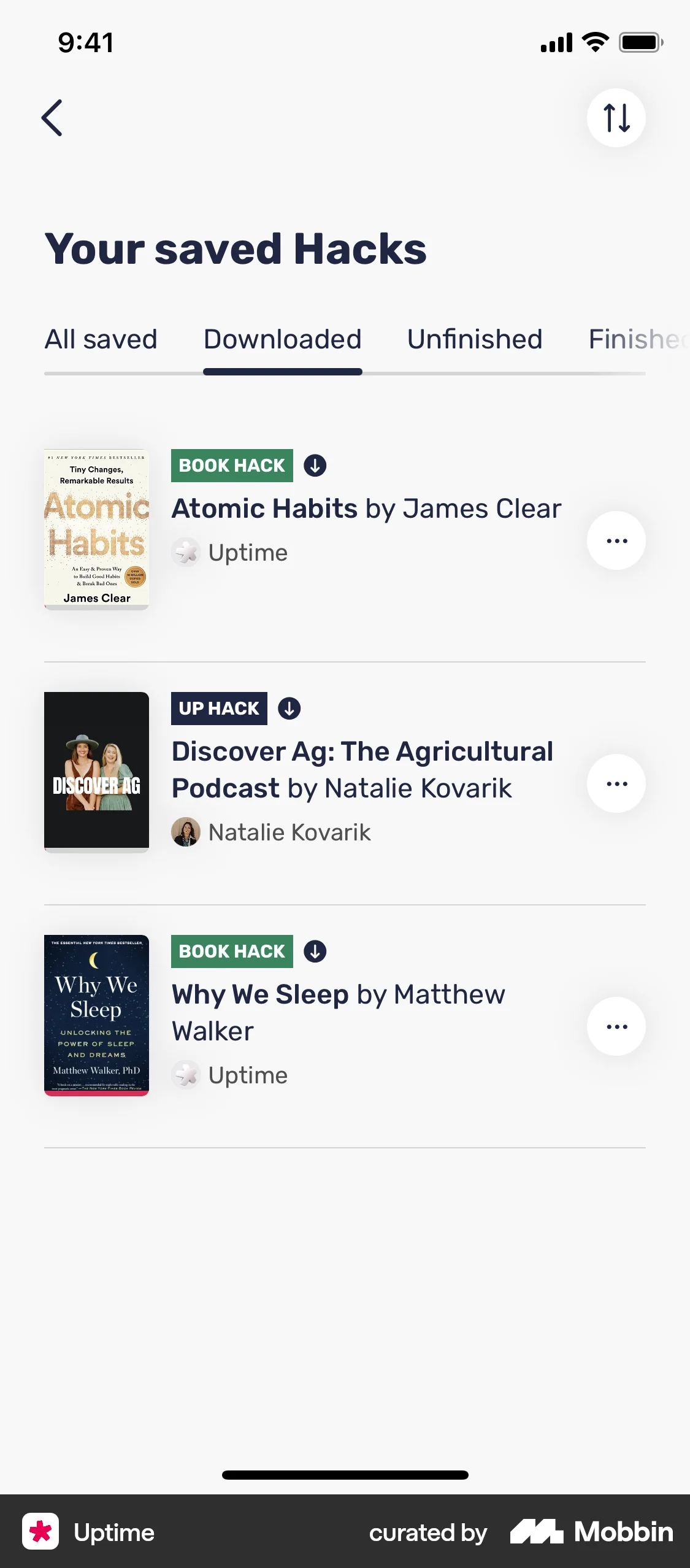 Uptime iOS Downloads & Available Offline screen