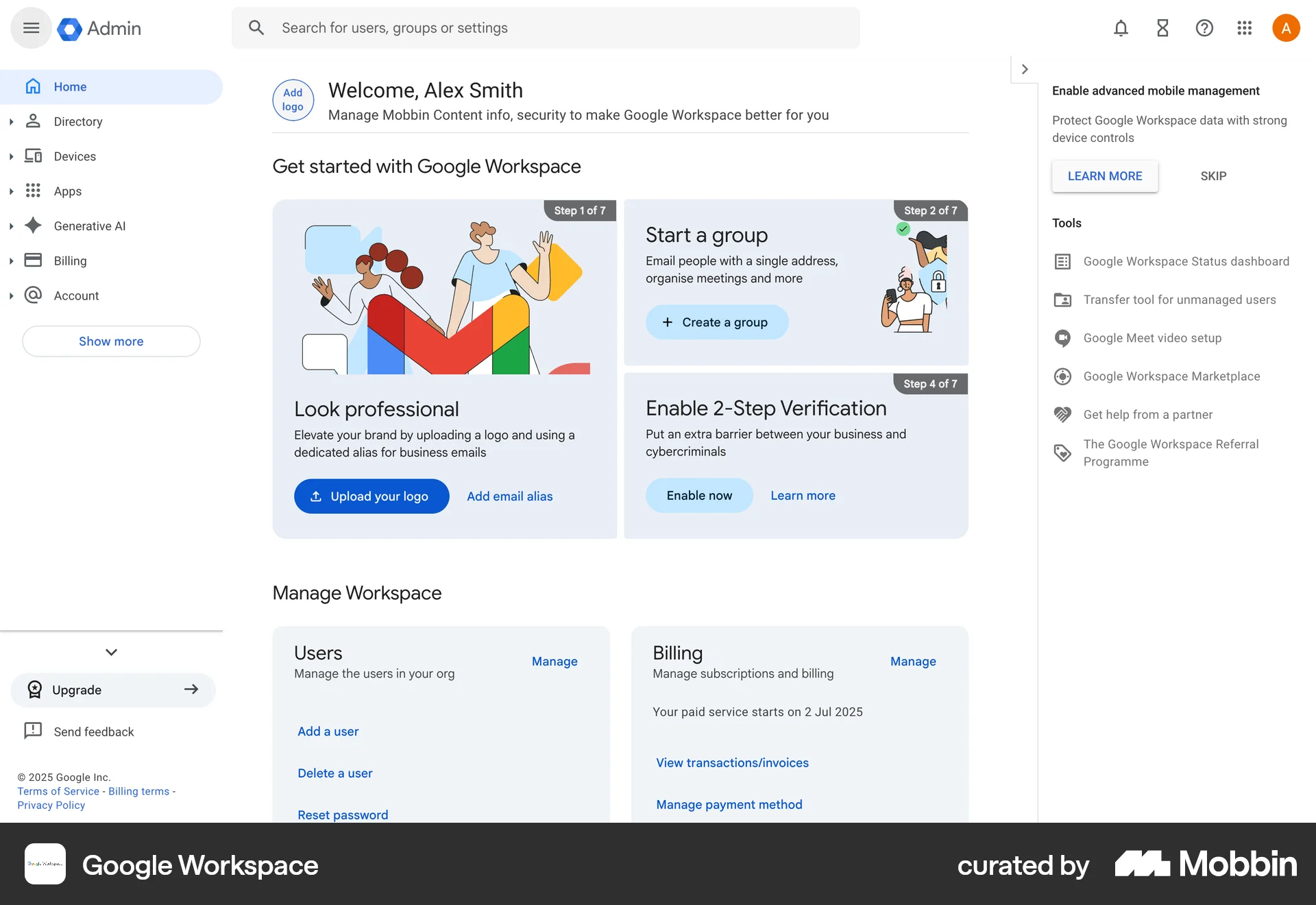 Google Workspace Web screen containing Drawer UI element