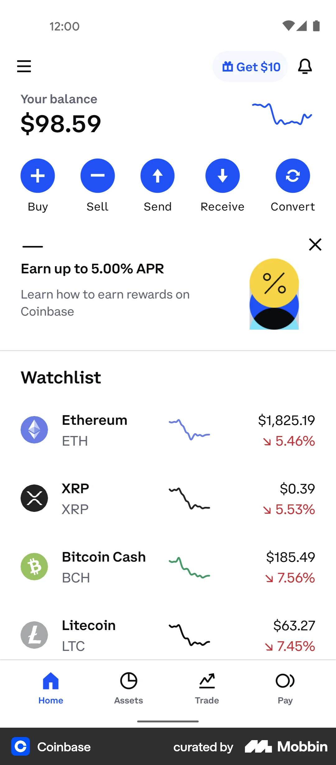 Coinbase Android Home Flow | Mobbin
