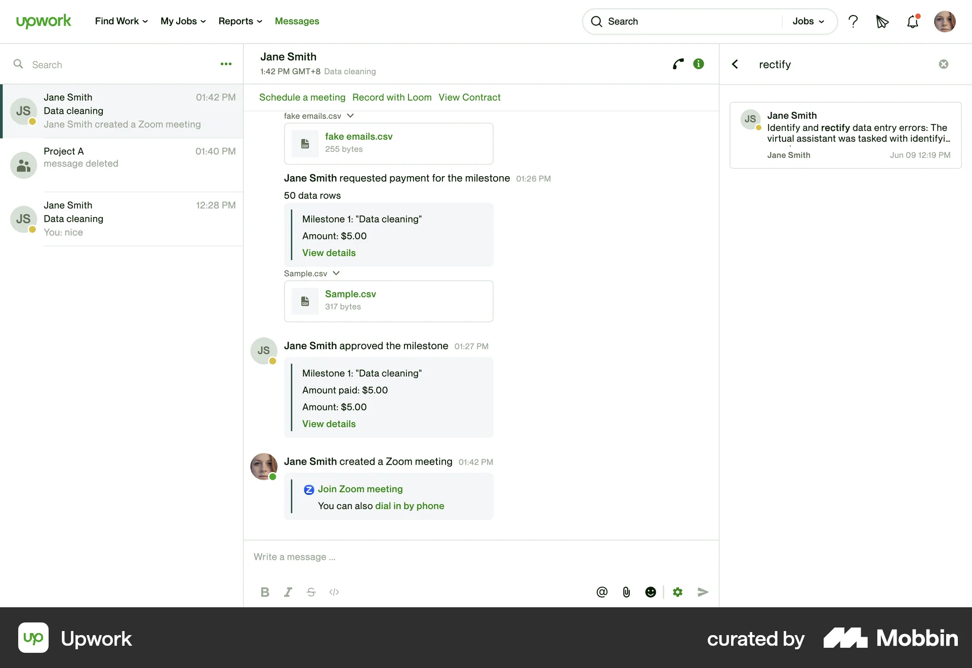 Upwork Web Search screen