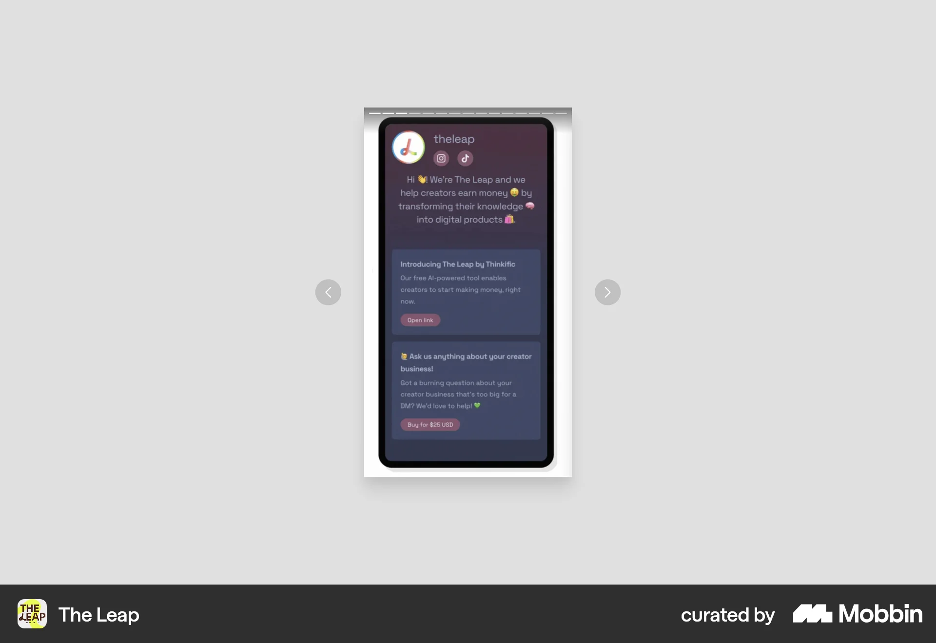 The Leap Web Stories screen