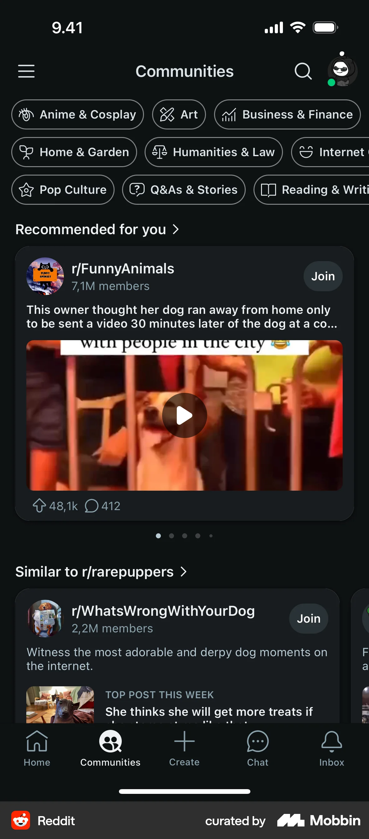 Reddit iOS Dark Mode screen