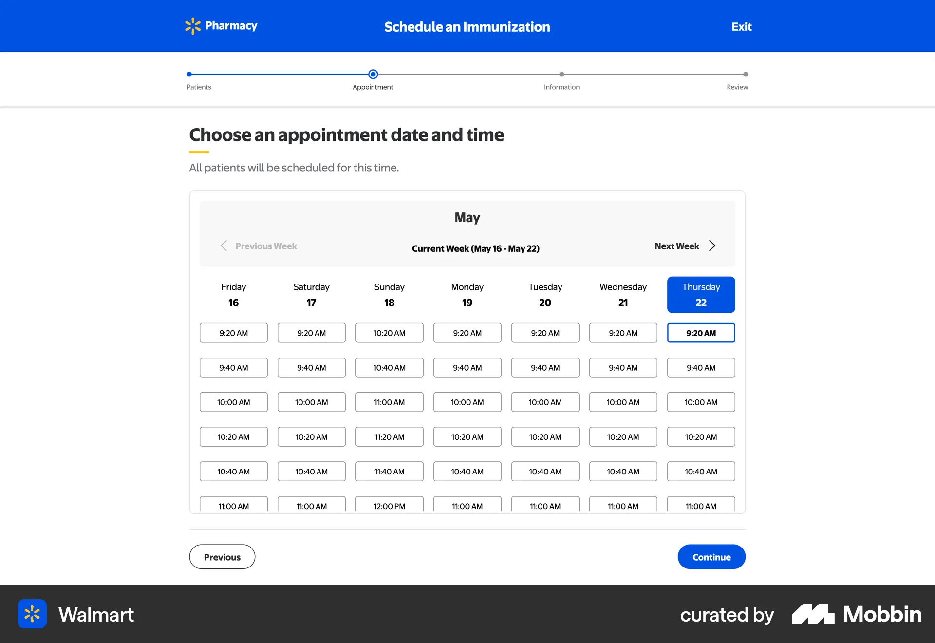 Walmart Web screen containing Time Picker UI element
