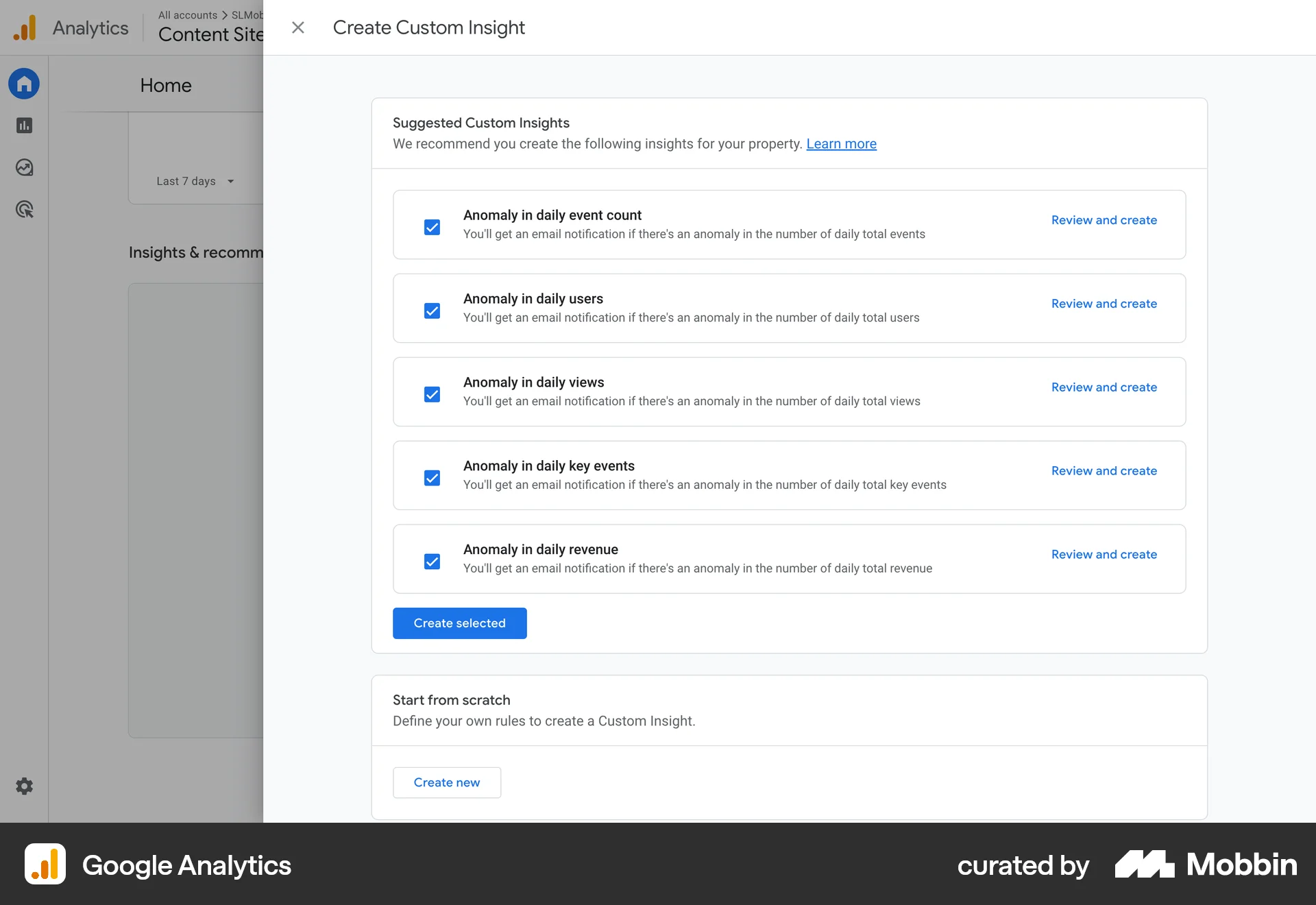 Google Analytics Web Suggestions & Similar Items screen