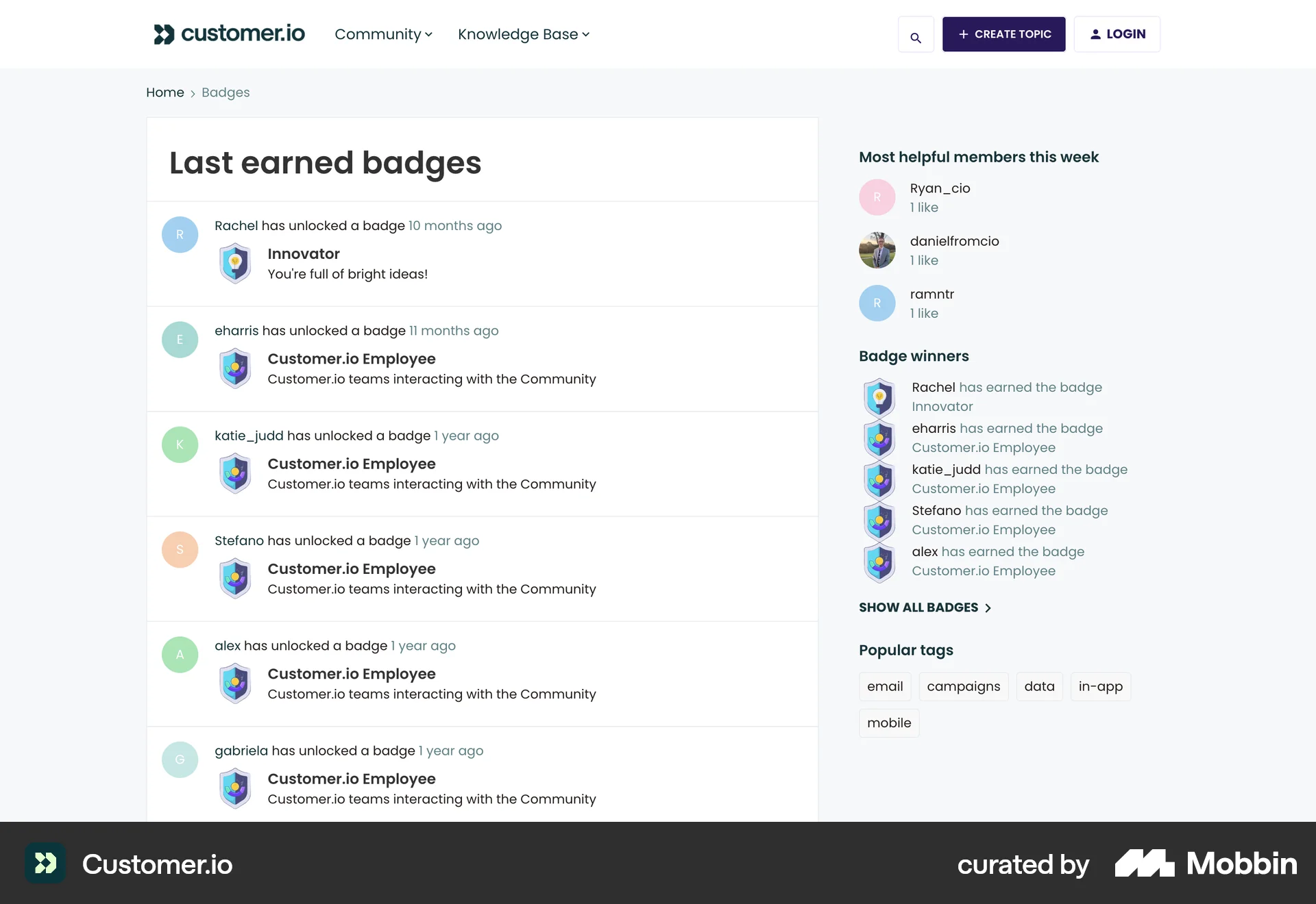 Customer.io Web Achievements & Awards screen