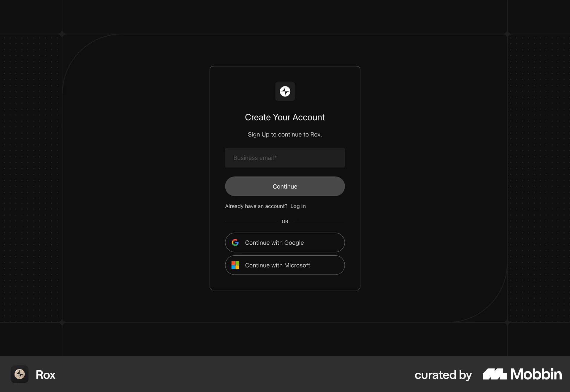 Rox Onboarding screen