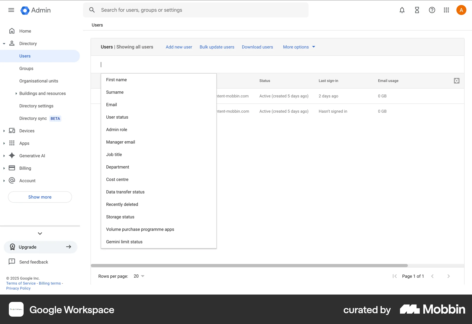Google Workspace Web Admin UI screen