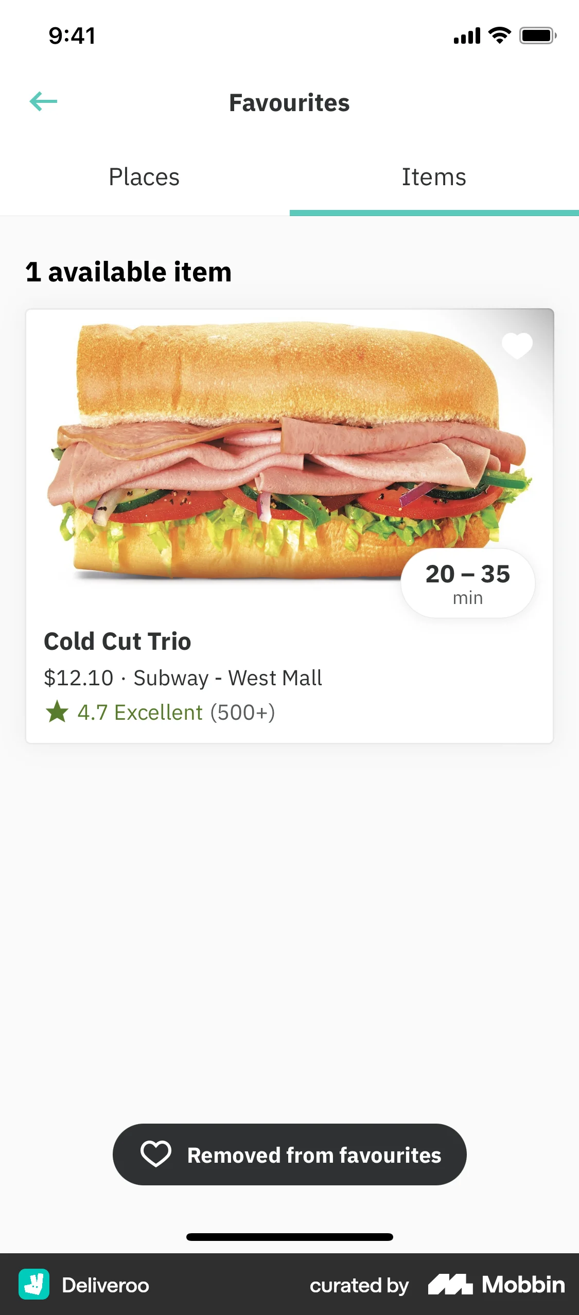 Deliveroo iOS Delete screen
