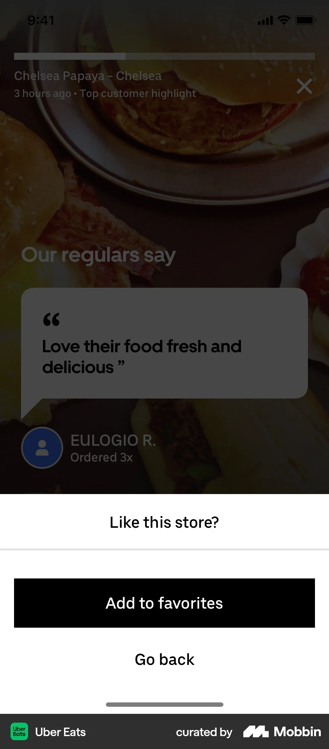 Uber Eats iOS Like & Upvote screen