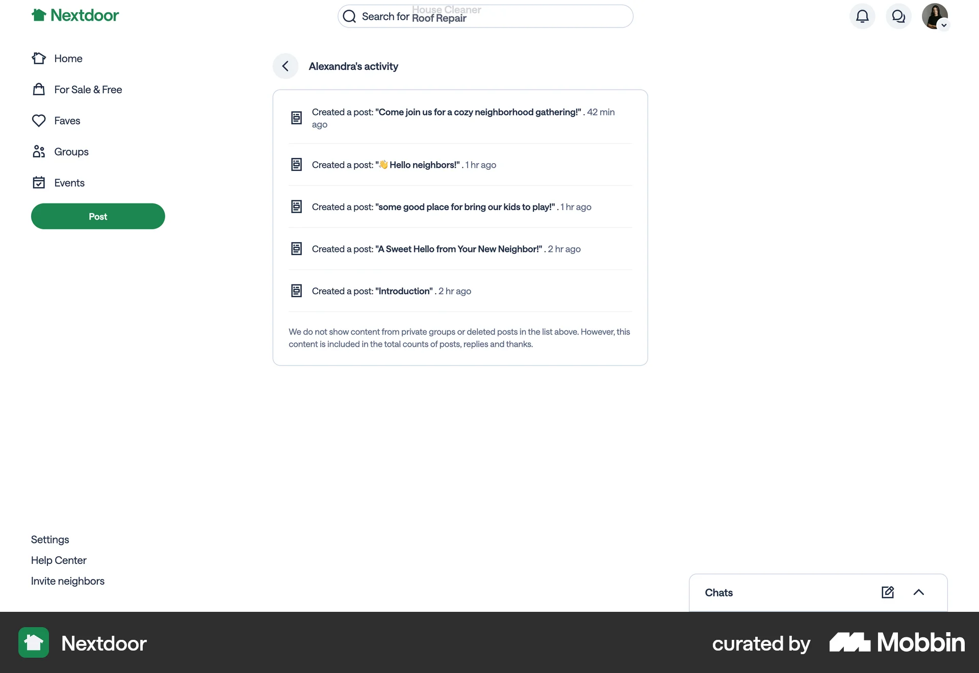 Nextdoor Web Timeline & History screen