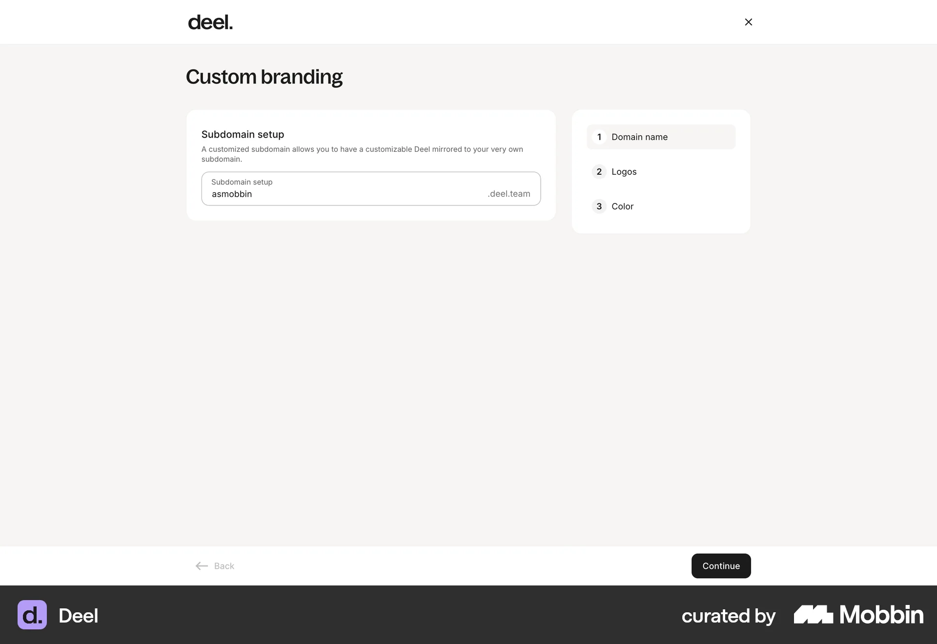 Deel Web Wizard UI screen