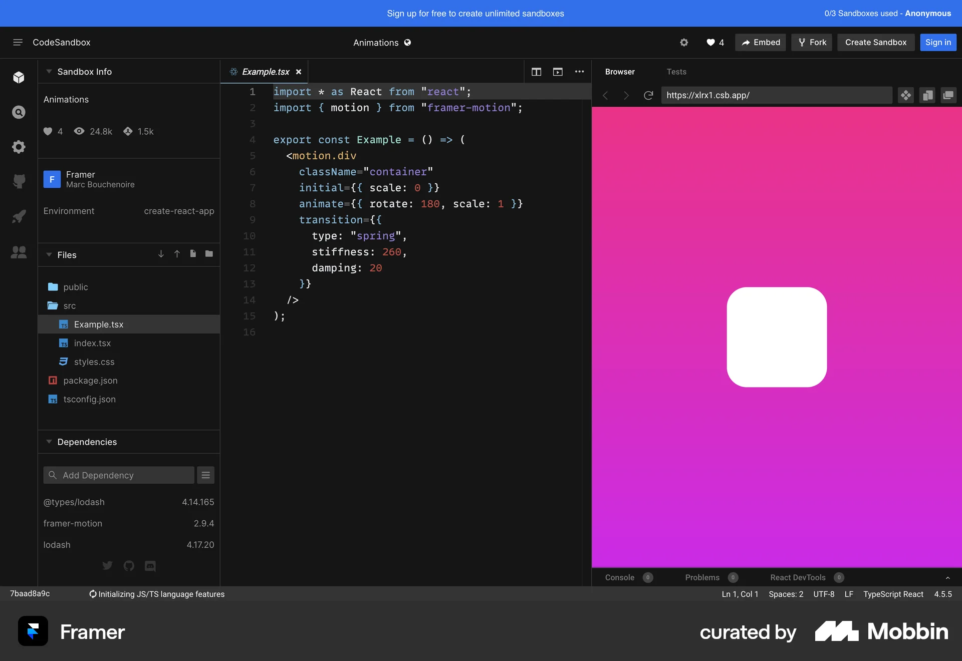 Framer Web Code Editor screen