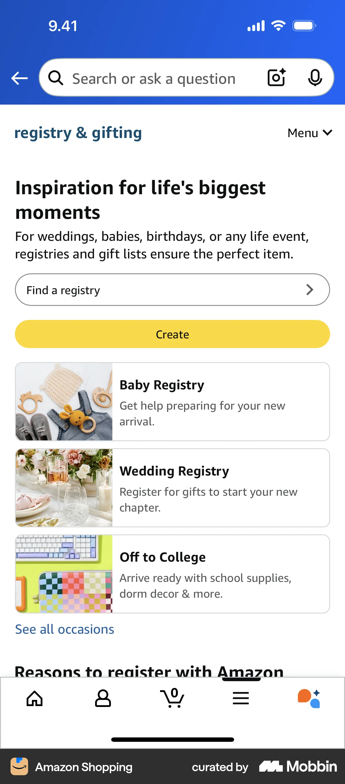 Amazon Shopping iOS Feature Info screen