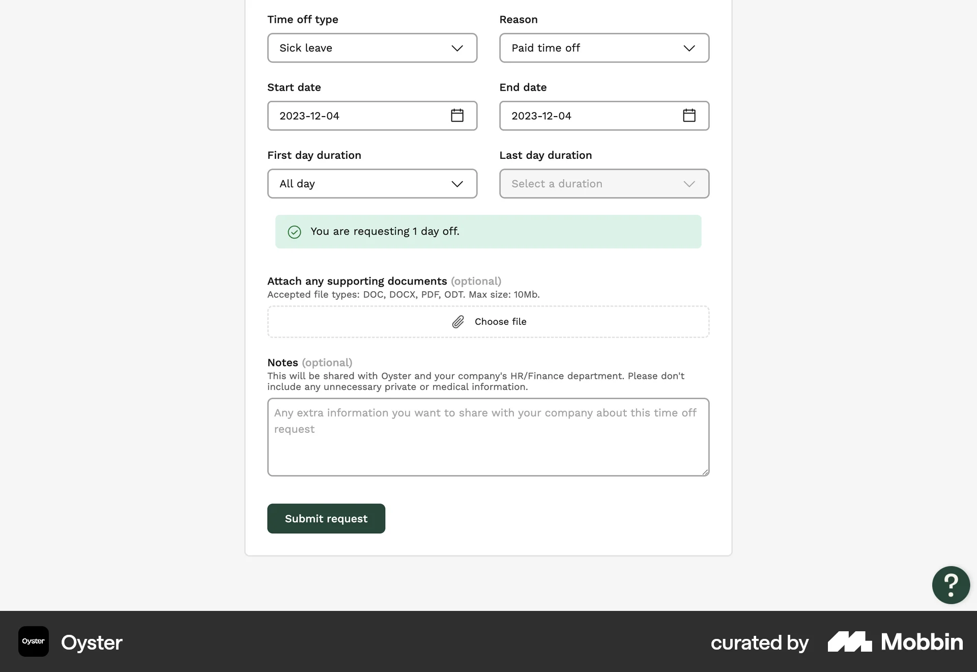 Oyster Web Web Form UI screen