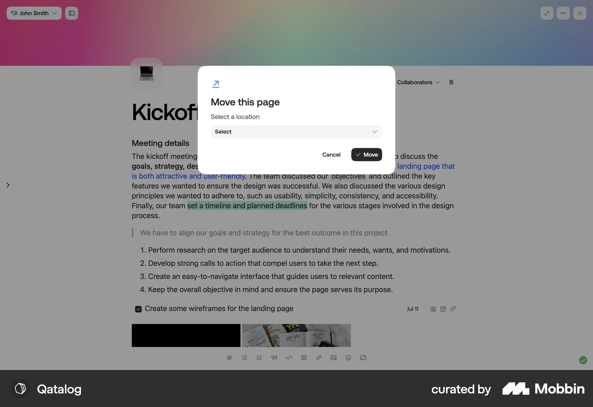 Qatalog Web Move screen