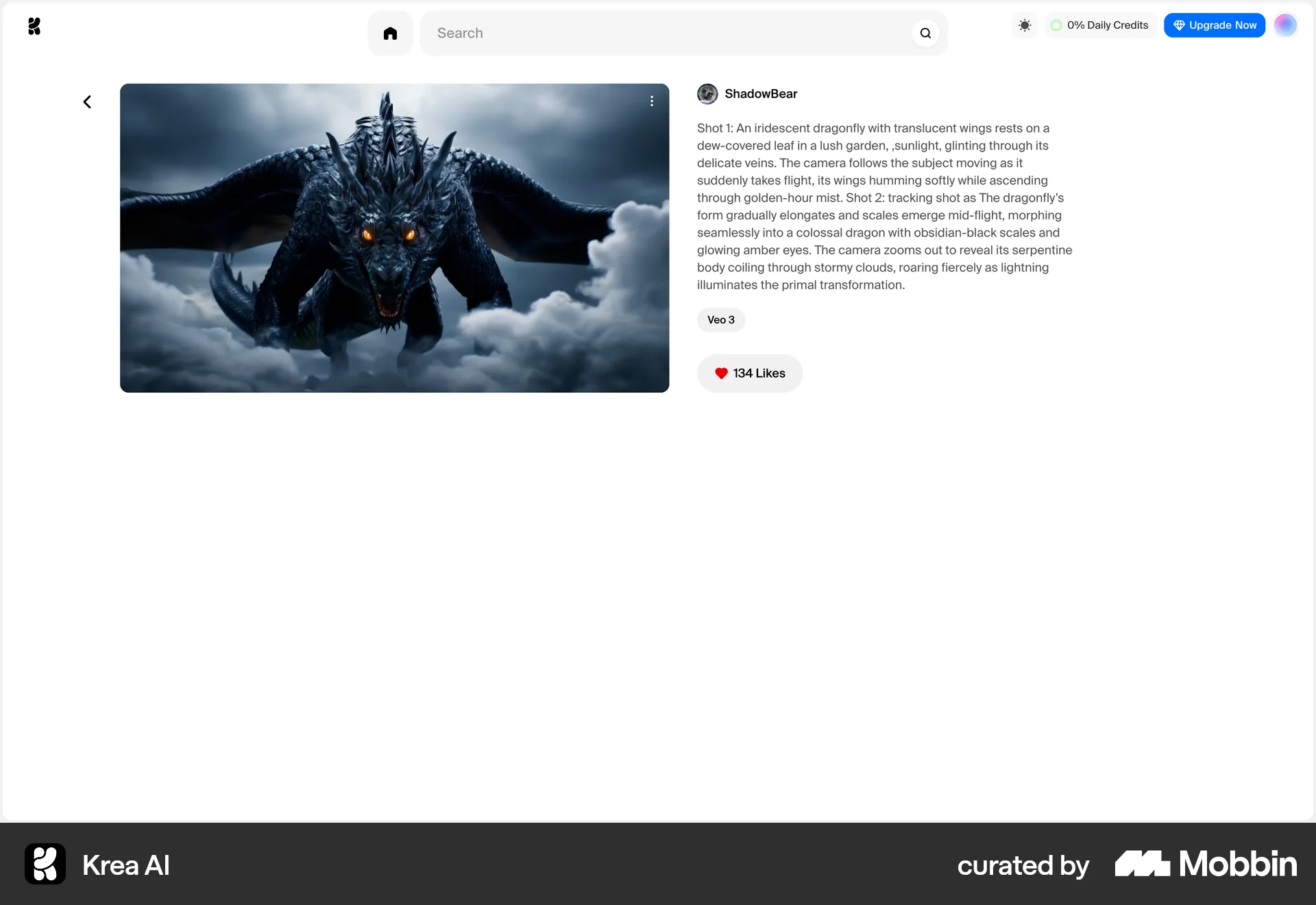 Krea AI Web Post Detail screen