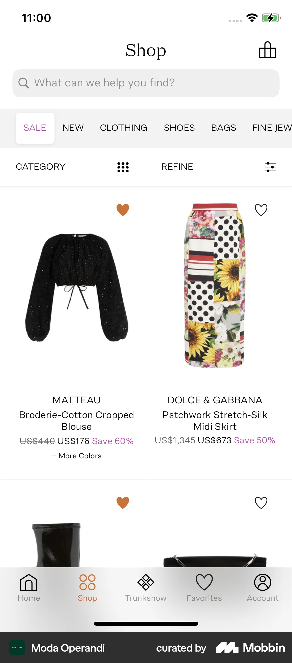 Moda Operandi iOS Shop & Storefront screen