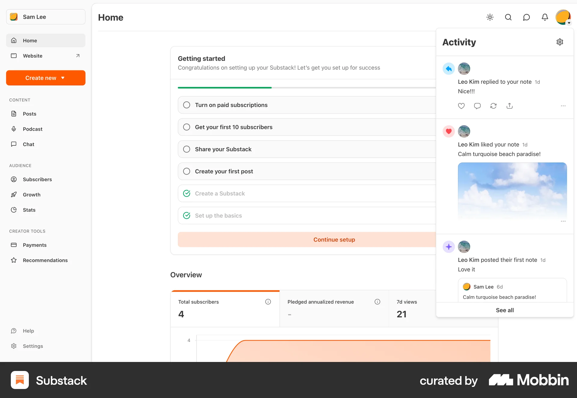 Substack Web Notifications screen