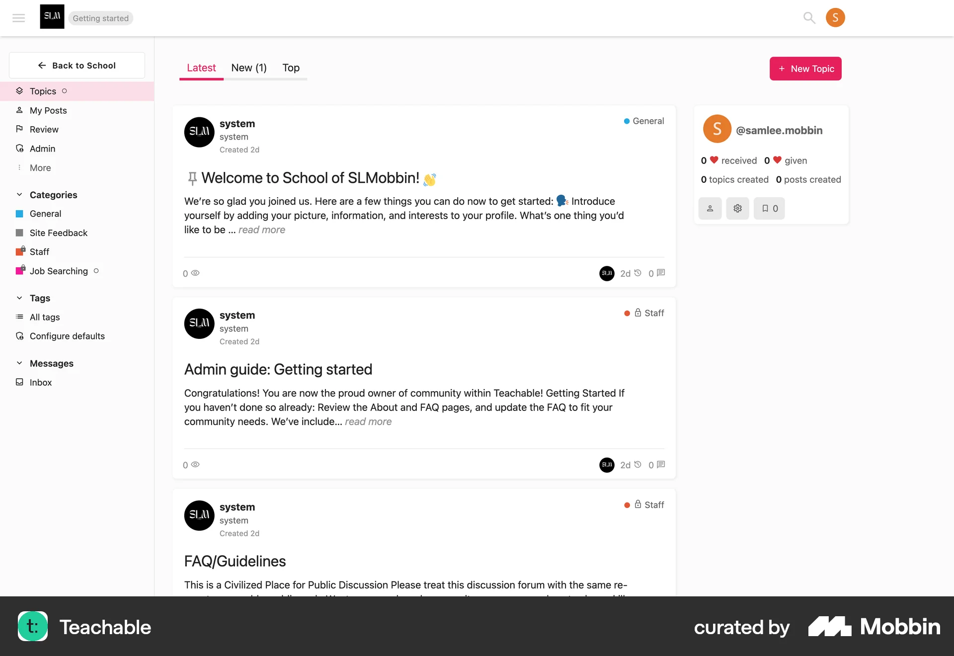 Teachable Web Social Feed screen