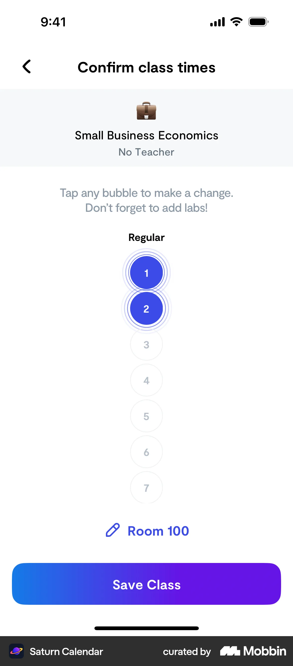 Saturn Calendar iOS Confirmation screen