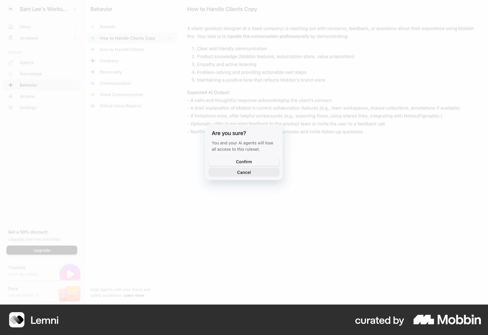 Lemni Web Confirmation screen