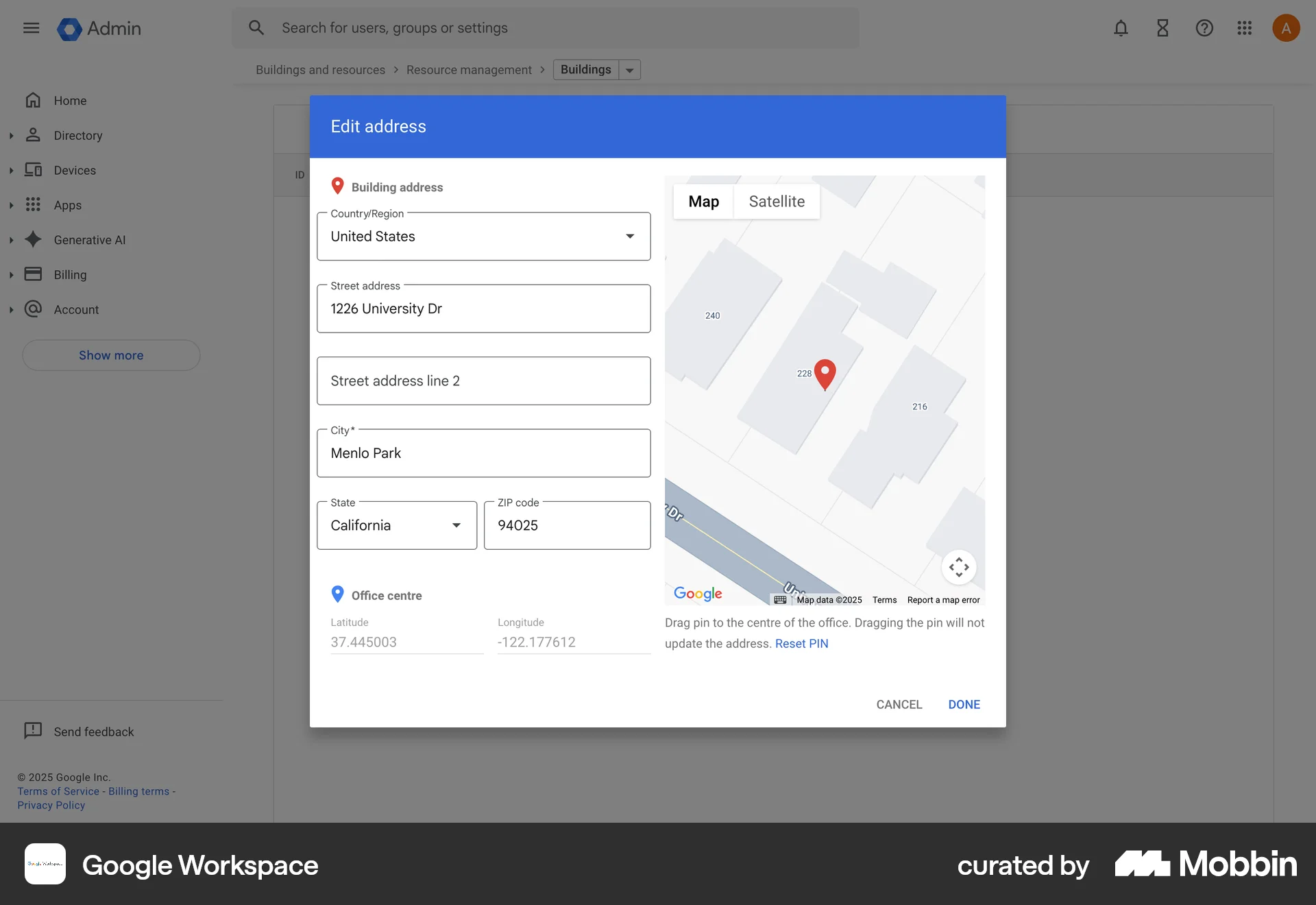 Google Workspace Web Map screen