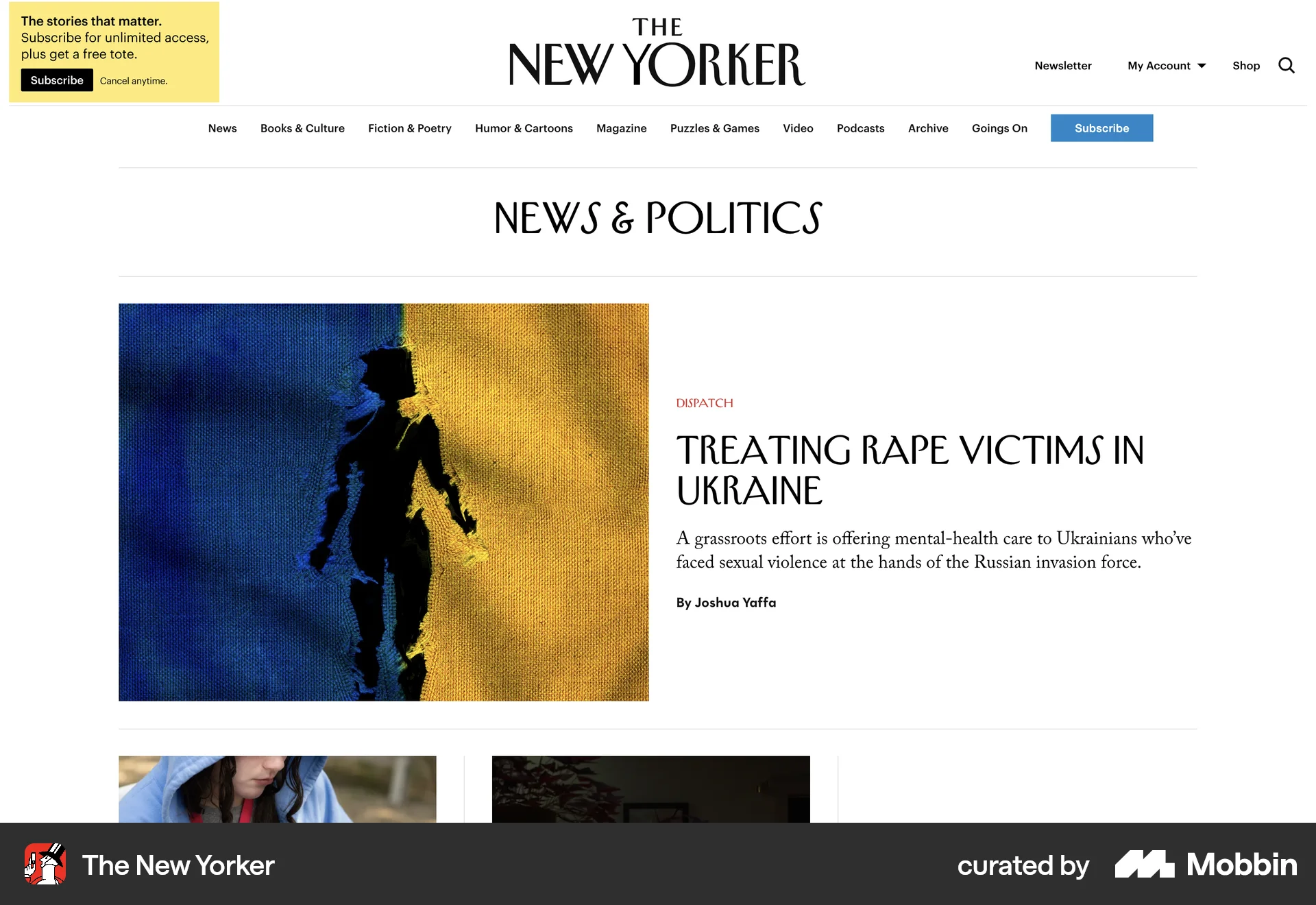 The New Yorker Web News Feed screen