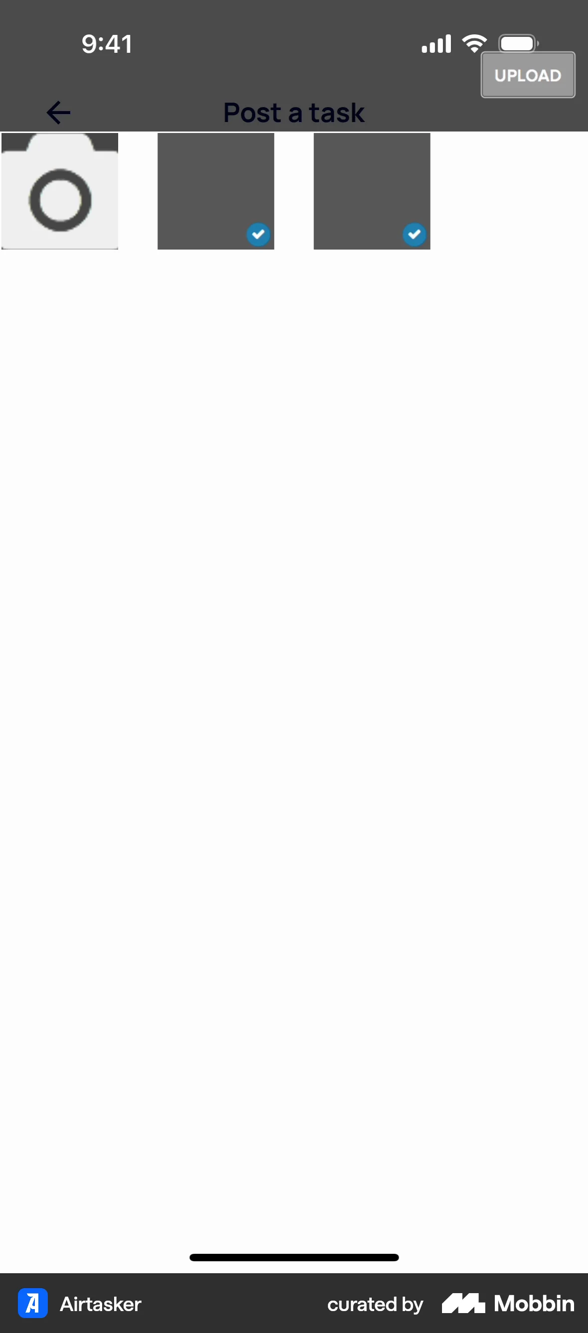 Airtasker iOS Upload & Download screen