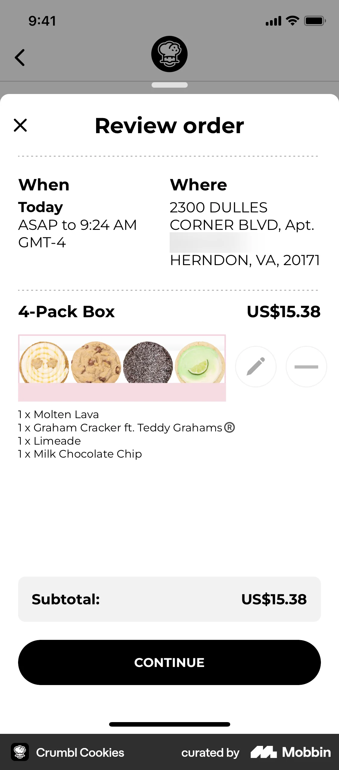 Crumbl Cookies iOS Checkout screen
