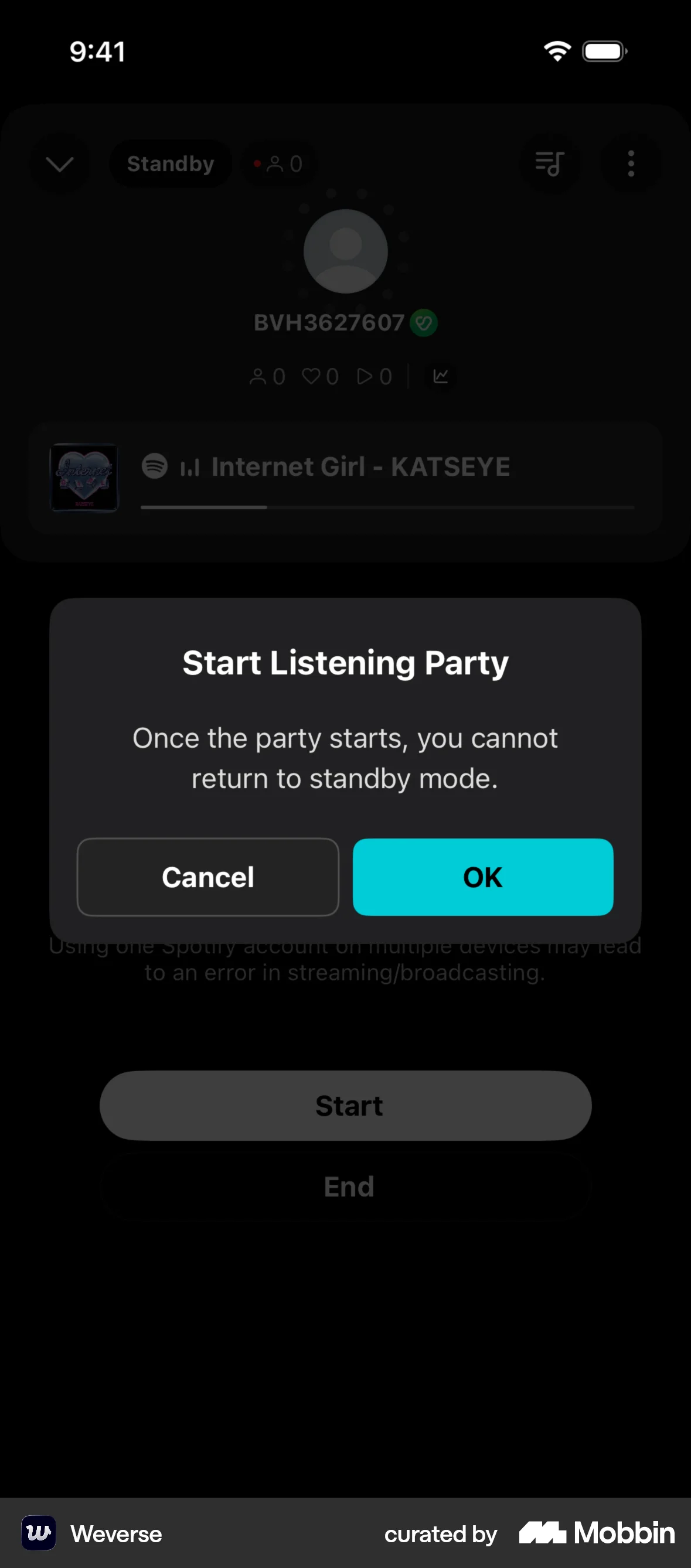 Weverse iOS Confirmation screen