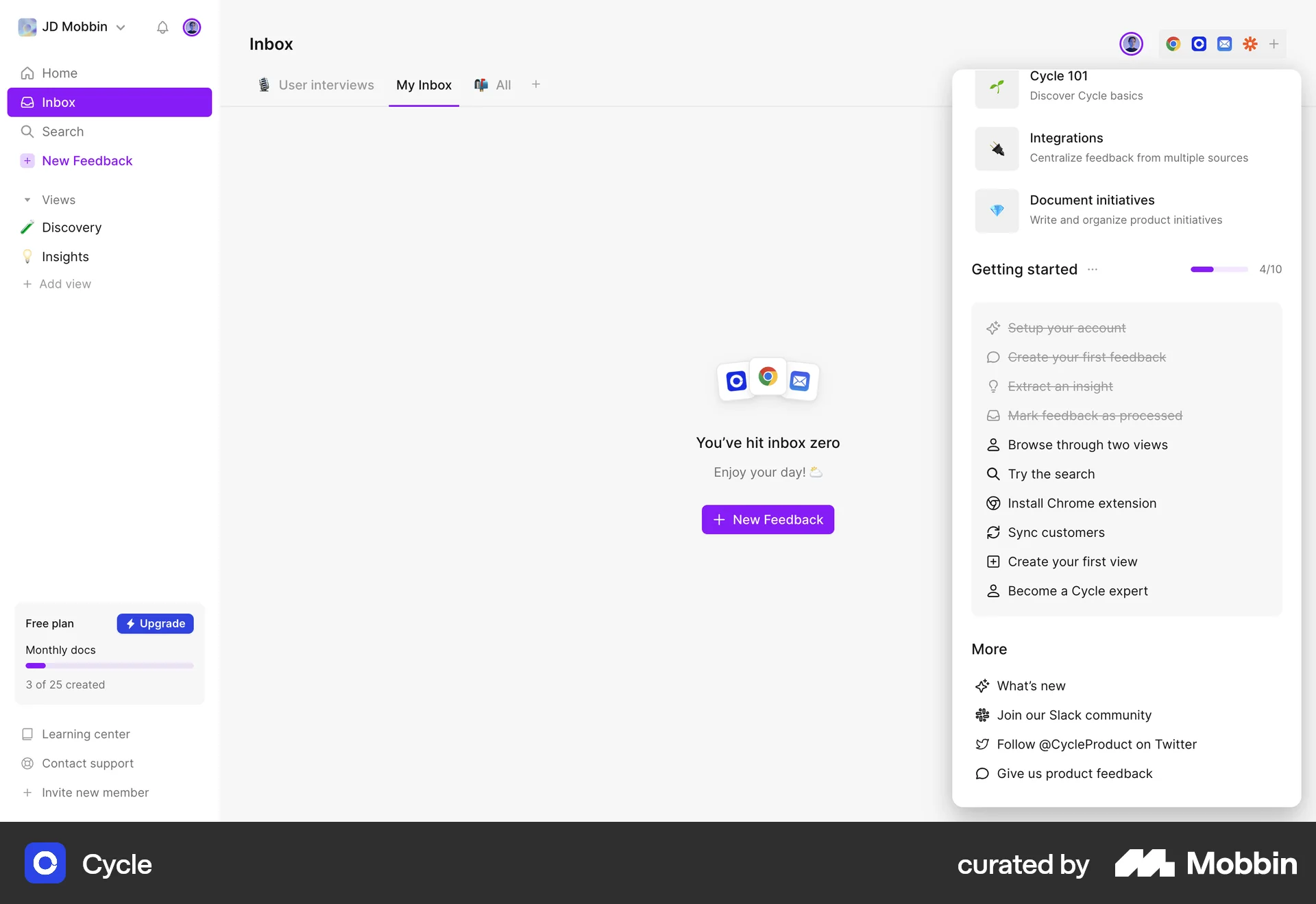 Cycle Web Help & Support screen