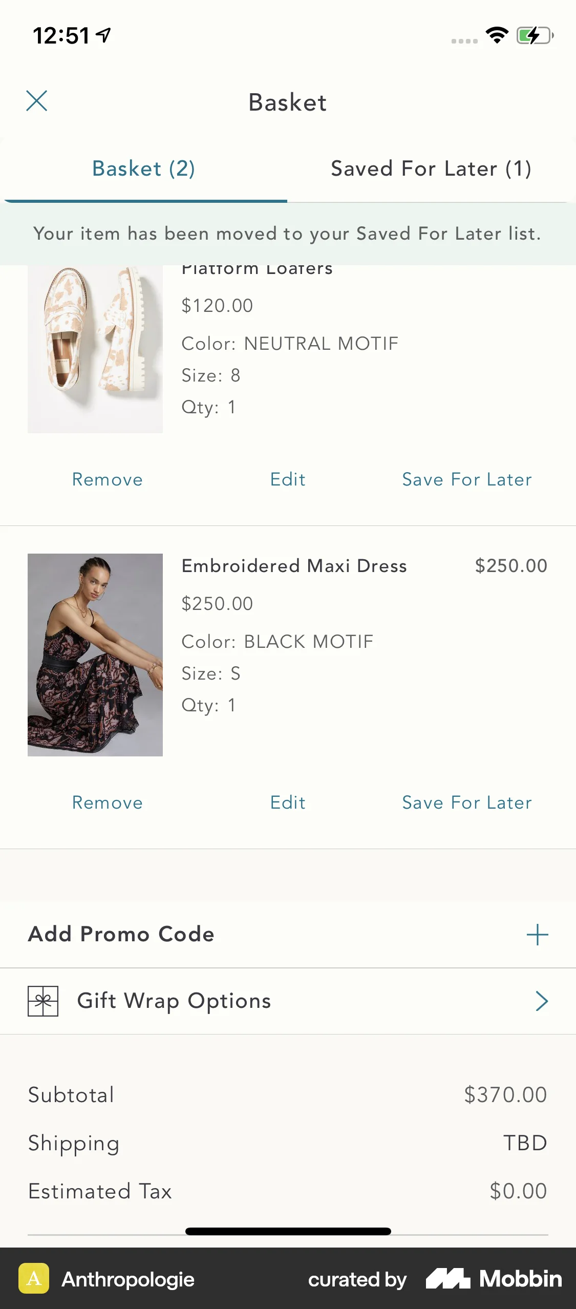 Anthropologie iOS Move screen