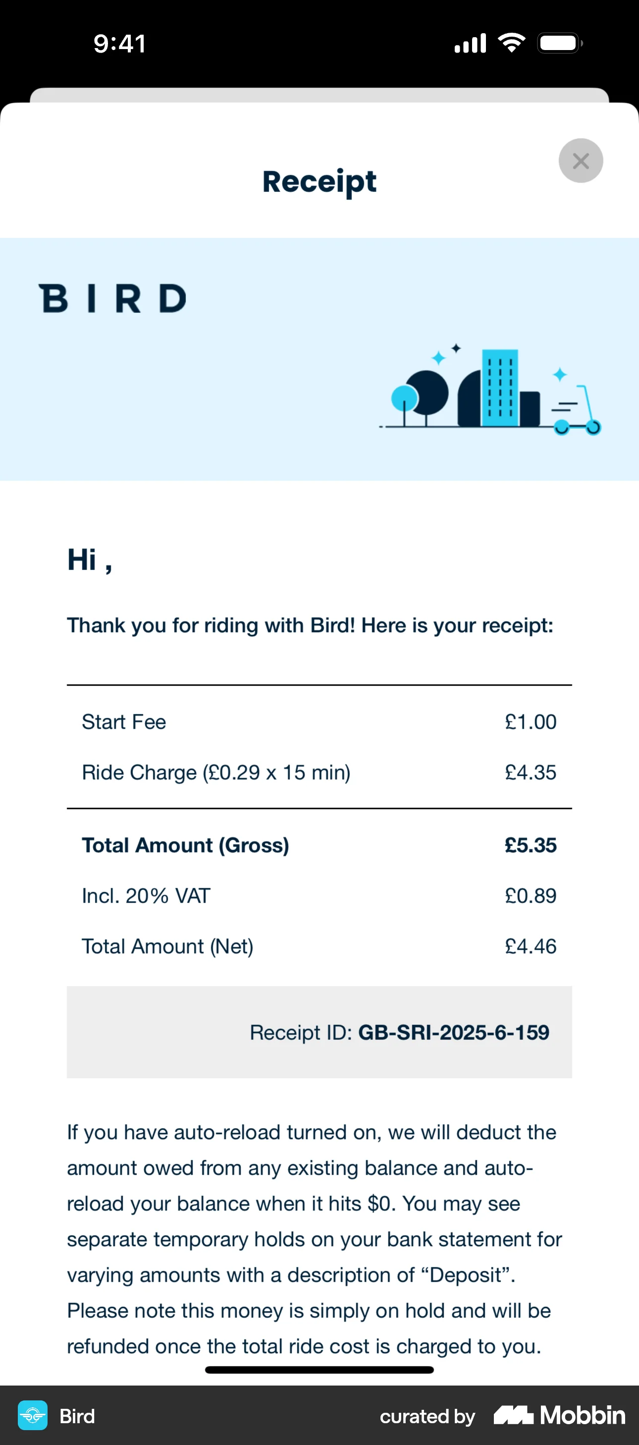 Bird iOS Order Detail screen