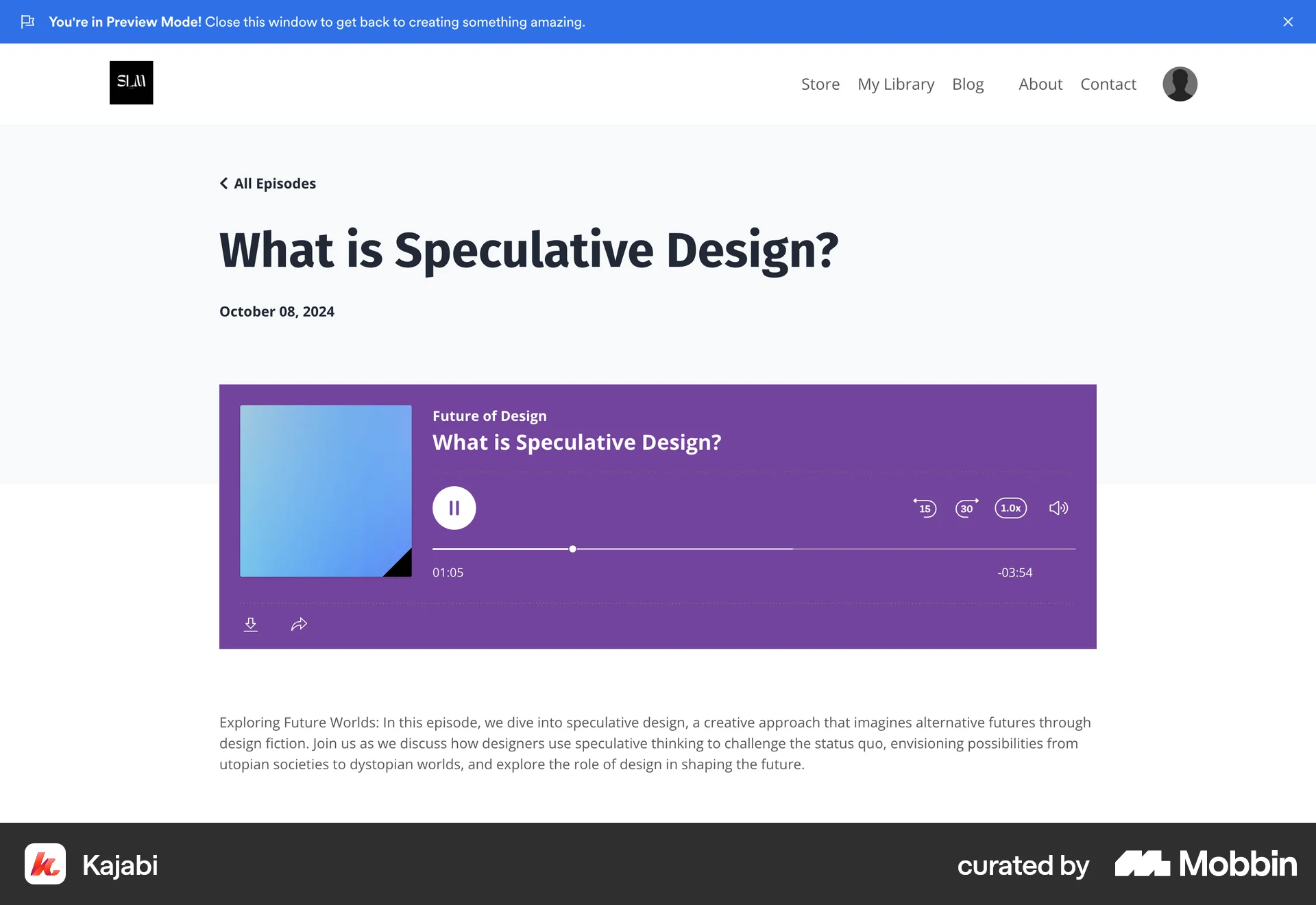 Kajabi Web Song & Podcast Detail screen