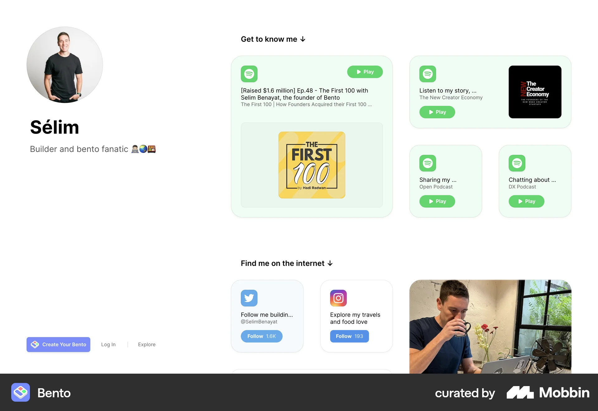 Bento Web Social Networking App screen
