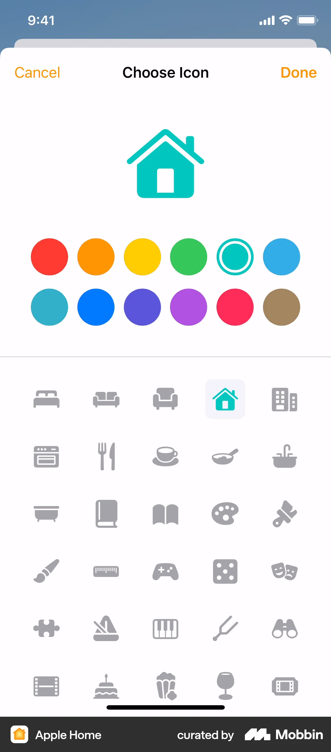 Apple Home iOS screen containing Color Picker UI element
