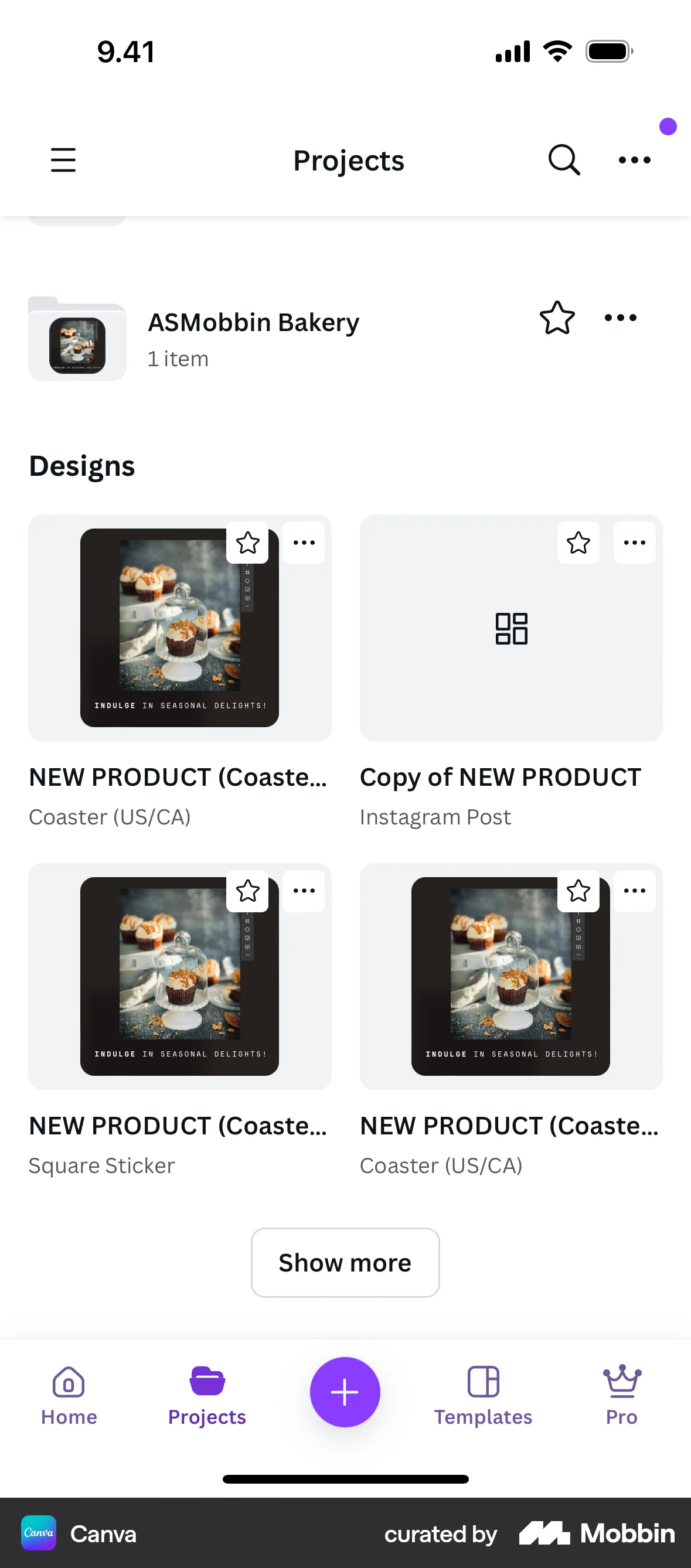Canva iOS Bookmarks & Collections screen